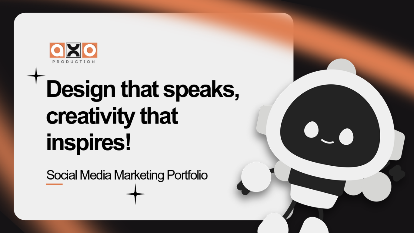 Graphic design portfolio artwork with AXO mascot and creative branding